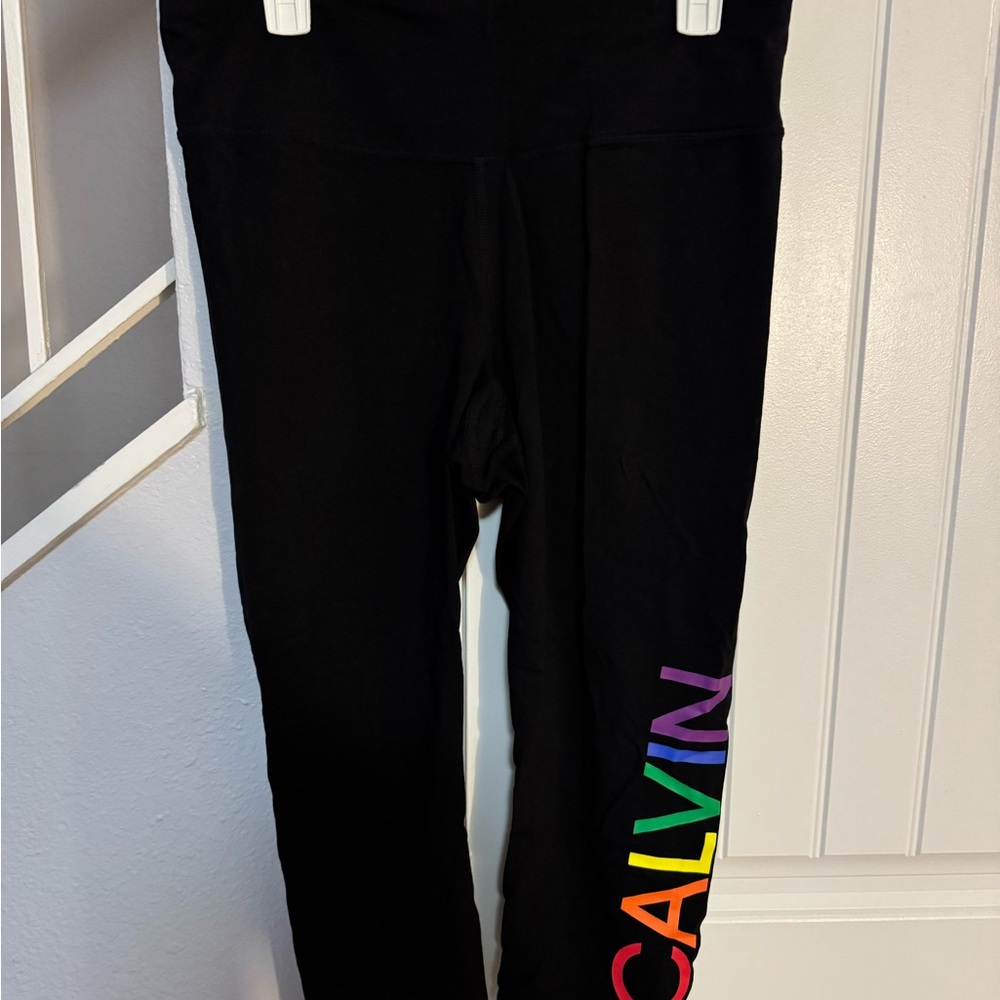 Calvin Klein Black Leggings with Rainbow Lettering